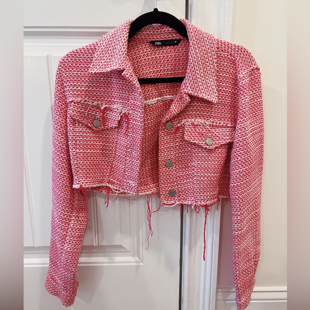 Zara cropped pink blazer